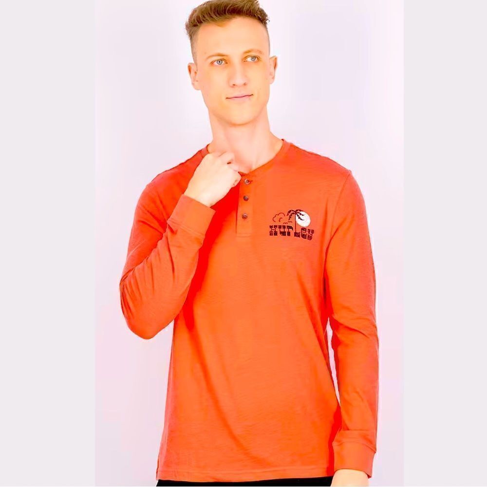 Hurley Long Sleeve Cotton Jersey Beach Icana Logo Henley T-shirt Red Men’s Small